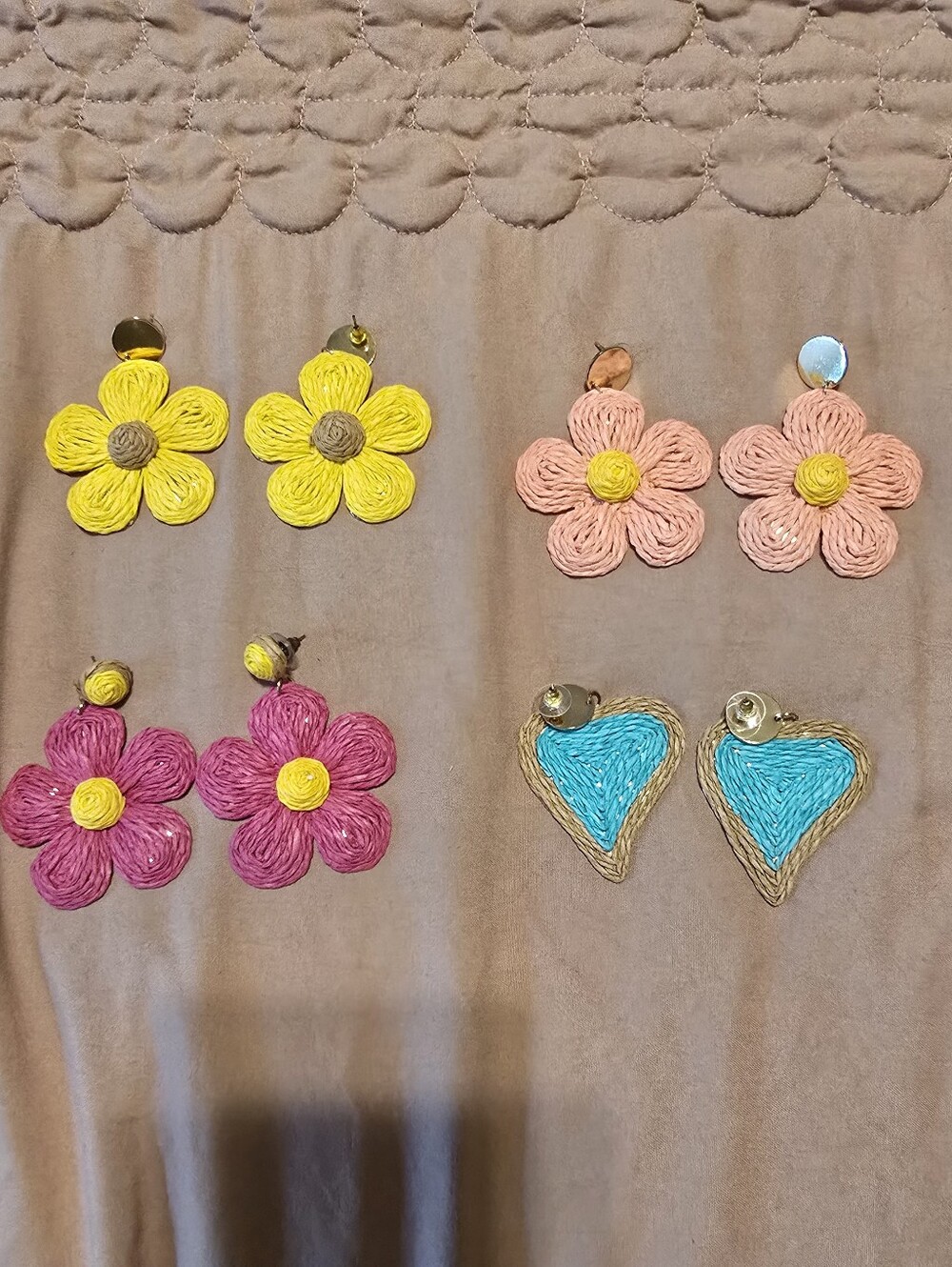 Mixed Lot Of 4 Pair Of Raffia Wicker Flower Floral Earrings From Express
